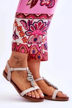 Damskie buty S.Barski Sandały Płaskie*Skórzane Sandały Z Ozdobnym Wężem S.Barski KV-5541-42 Beżowe