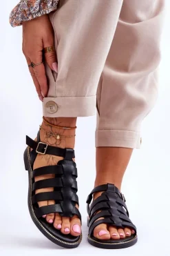 Boto Sandały Płaskie*Skórzane Sandały Z Paseczkami Czarne Lemar Lawren Czarny