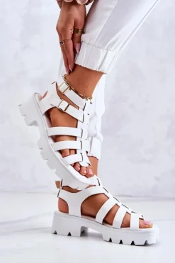 Boto Sandały Na Obcasie*Skórzane Sandały Z Paseczkami Białe Minorite