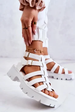 Boto Sandały Na Obcasie*Skórzane Sandały Z Paseczkami Białe Minorite