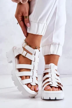 Boto Sandały Na Obcasie*Skórzane Sandały Z Paseczkami Białe Minorite