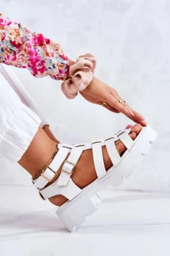 Boto Sandały Na Obcasie*Skórzane Sandały Z Paseczkami Białe Minorite