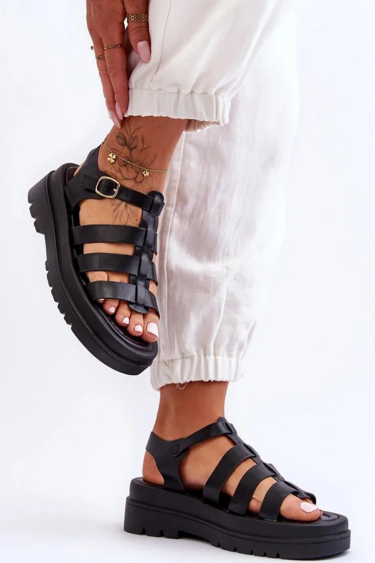 Boto Sandały Płaskie*Skórzane Sandały Z Paseczkami Czarne Colet