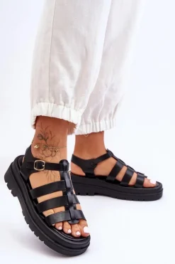 Boto Sandały Płaskie*Skórzane Sandały Z Paseczkami Czarne Colet