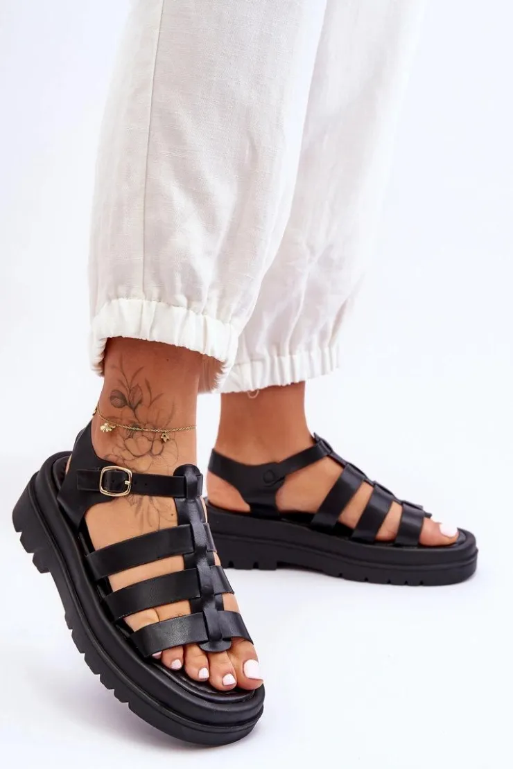 Boto Sandały Płaskie*Skórzane Sandały Z Paseczkami Czarne Colet