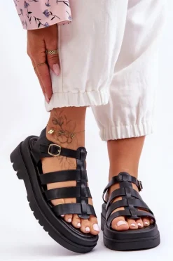 Boto Sandały Płaskie*Skórzane Sandały Z Paseczkami Czarne Colet