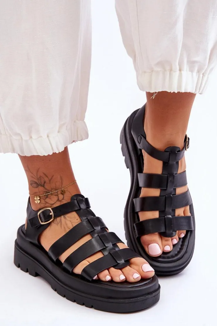 Boto Sandały Płaskie*Skórzane Sandały Z Paseczkami Czarne Colet