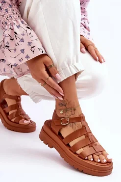 New Boto Skórzane Sandały Z Paseczkami Brązowe Colet