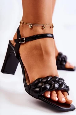 Damskie Buty damskie Vinceza Skórzane Sandały Z Warkoczem Czarne Sofielle