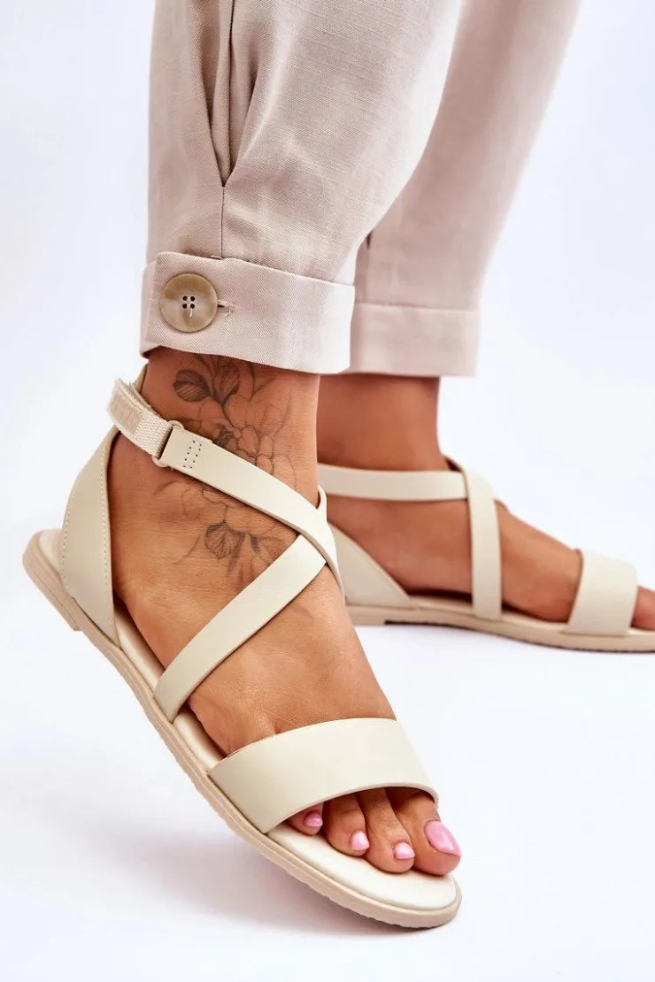 Big Star Shoes Sandały Big Star|Sandały Płaskie*Skórzane Sandały Za Kostkę Big Star LL274A161 Beżowe Beżowy