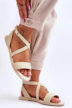 Big Star Shoes Sandały Big Star|Sandały Płaskie*Skórzane Sandały Za Kostkę Big Star LL274A161 Beżowe Beżowy