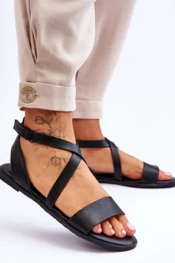 Big Star Shoes Sandały Big Star|Sandały Płaskie*Skórzane Sandały Za Kostkę Big Star LL274A162 Czarne