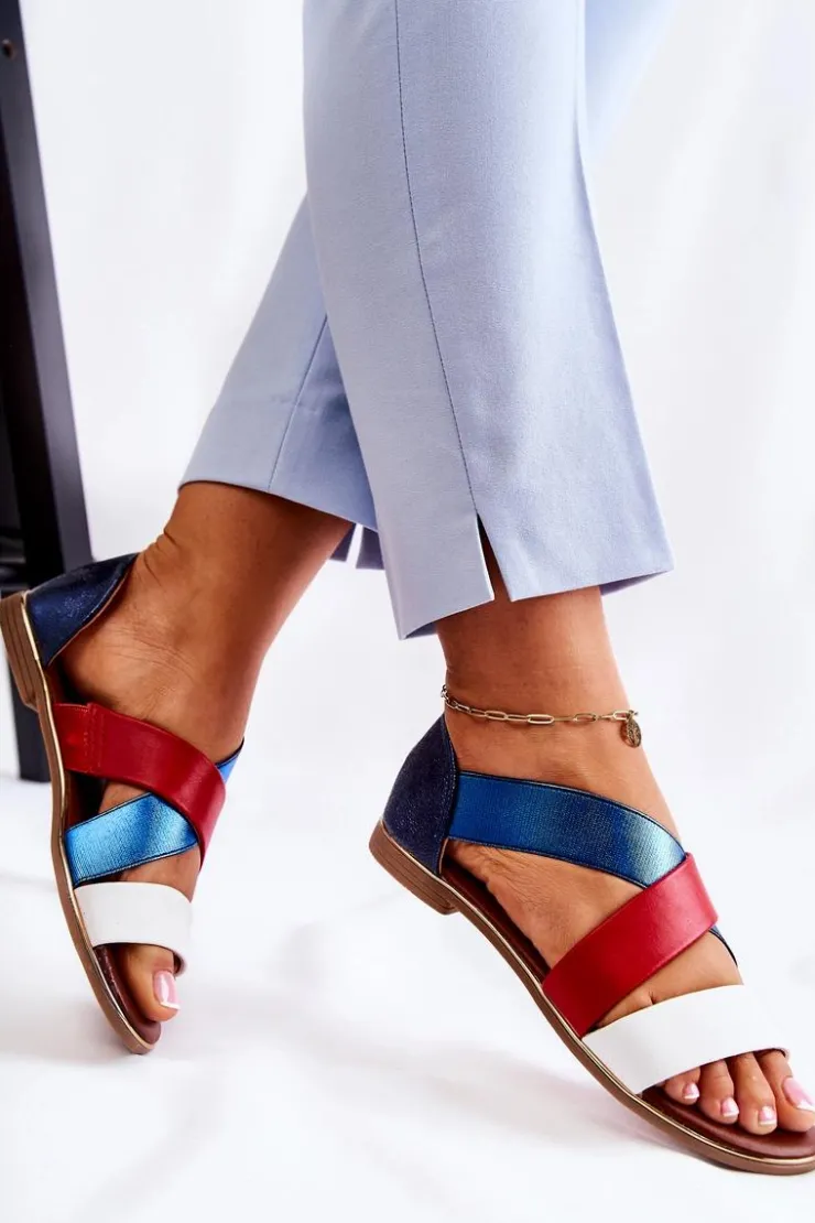 Hot Evento Skórzane Sandały Ze Ściągaczem Niebieskie Apulia