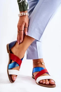 Hot Evento Skórzane Sandały Ze Ściągaczem Niebieskie Apulia