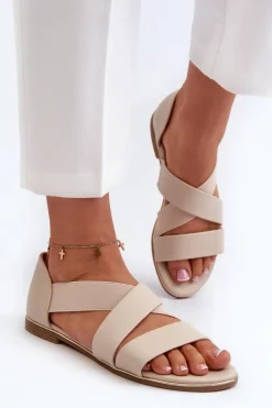 Damskie Evento Skórzane Sandały Ze Ściągaczem Beżowe Apulia