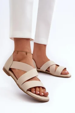 Damskie Evento Skórzane Sandały Ze Ściągaczem Beżowe Apulia