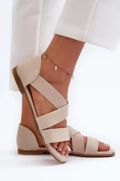 Damskie Evento Skórzane Sandały Ze Ściągaczem Beżowe Apulia