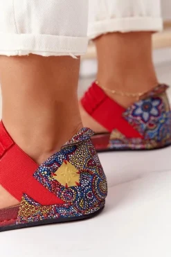 Damskie Maciejka Skórzane Sandały Ze Ściągaczem 03375 Czerwono-Żółte