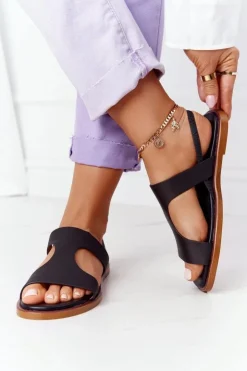 Discount Big Star Shoes Skórzane Sandały Ze Ściągaczem Big Star HH274715 Czarne