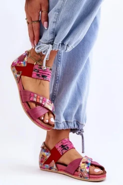 Clearance Maciejka Skórzane Sandały Ze Ściągaczem 03375-44 Różowe