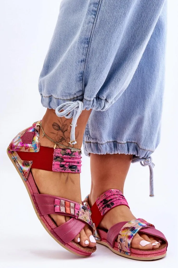 Clearance Maciejka Skórzane Sandały Ze Ściągaczem 03375-44 Różowe