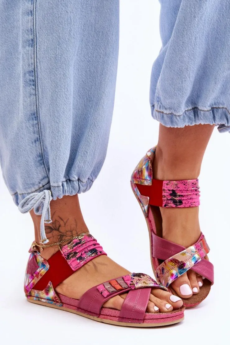 Clearance Maciejka Skórzane Sandały Ze Ściągaczem 03375-44 Różowe