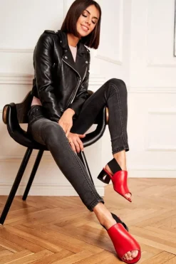 Laura Messi Sandały Na Obcasie*Skórzane Sandały Ze Ściągaczem 1919 Czerwone