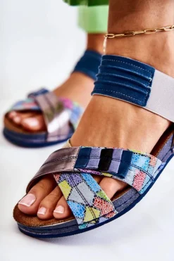 Sale Maciejka Skórzane Sandały Ze Ściągaczem 03375 Niebieskie