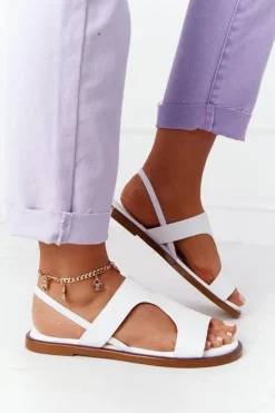 Damskie Big Star Shoes Skórzane Sandały Ze Ściągaczem Big Star HH274717 Białe