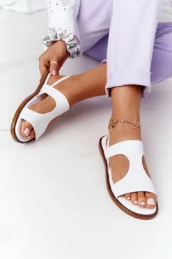 Damskie Big Star Shoes Skórzane Sandały Ze Ściągaczem Big Star HH274717 Białe