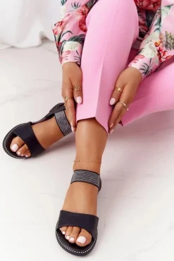 Damskie Damskie buty S.Barski Skórzane Sandały Ze Ściągaczem S.Barski 934-19 Czarne