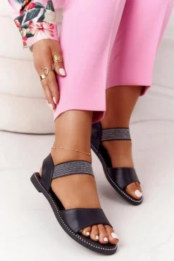 Damskie Damskie buty S.Barski Skórzane Sandały Ze Ściągaczem S.Barski 934-19 Czarne