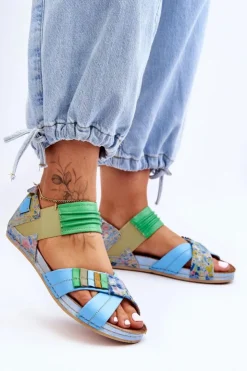 Best Maciejka Skórzane Sandały Ze Ściągaczem 03375-34 Niebieskie