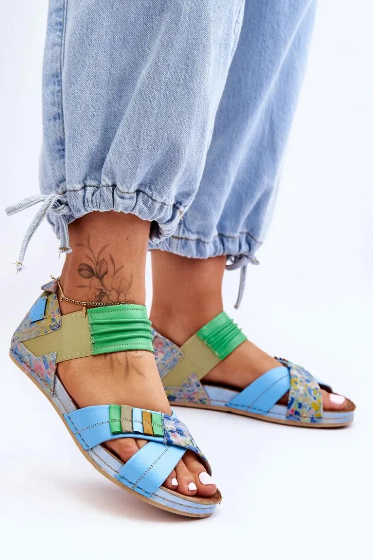 Best Maciejka Skórzane Sandały Ze Ściągaczem 03375-34 Niebieskie