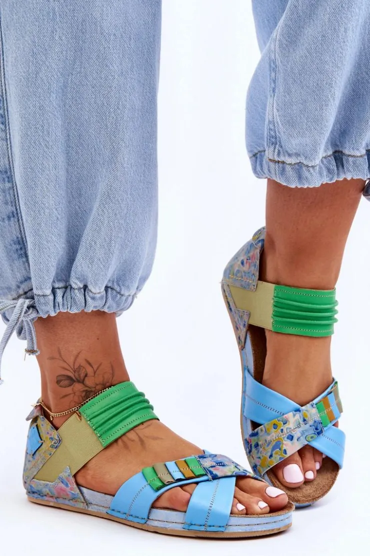 Best Maciejka Skórzane Sandały Ze Ściągaczem 03375-34 Niebieskie