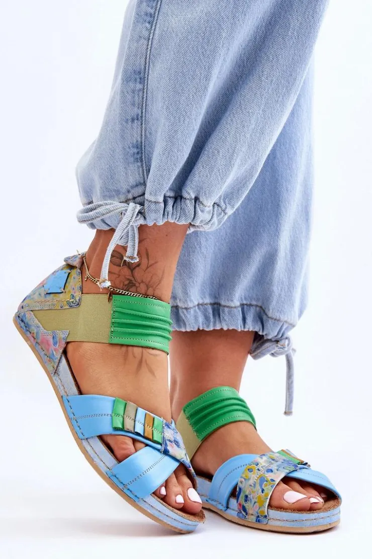 Best Maciejka Skórzane Sandały Ze Ściągaczem 03375-34 Niebieskie