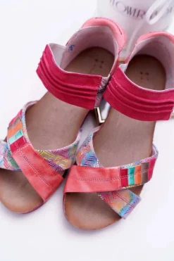 Damskie Maciejka Skórzane Sandały Ze Ściągaczem 03375 Różowe