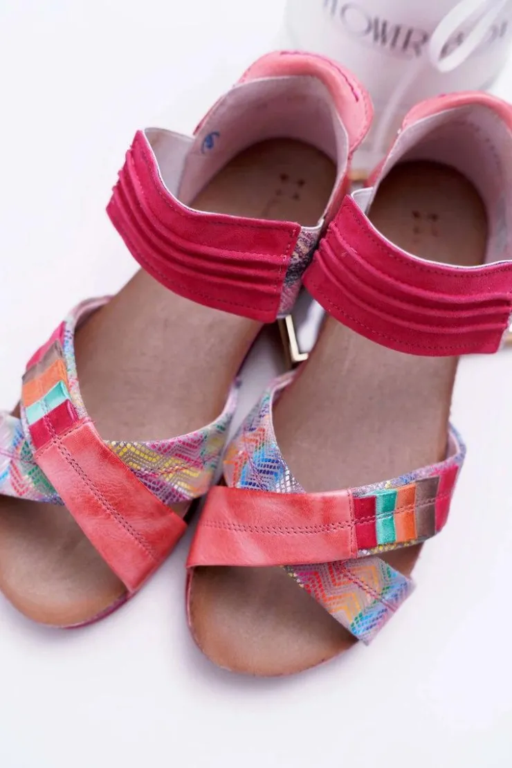 Damskie Maciejka Skórzane Sandały Ze Ściągaczem 03375 Różowe