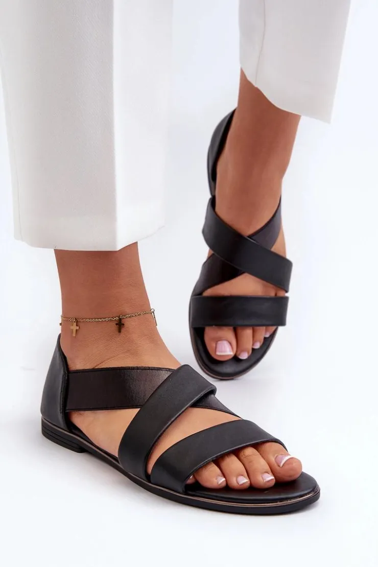 Evento Sandały Płaskie*Skórzane Sandały Ze Ściągaczem Czarne Apulia Czarny