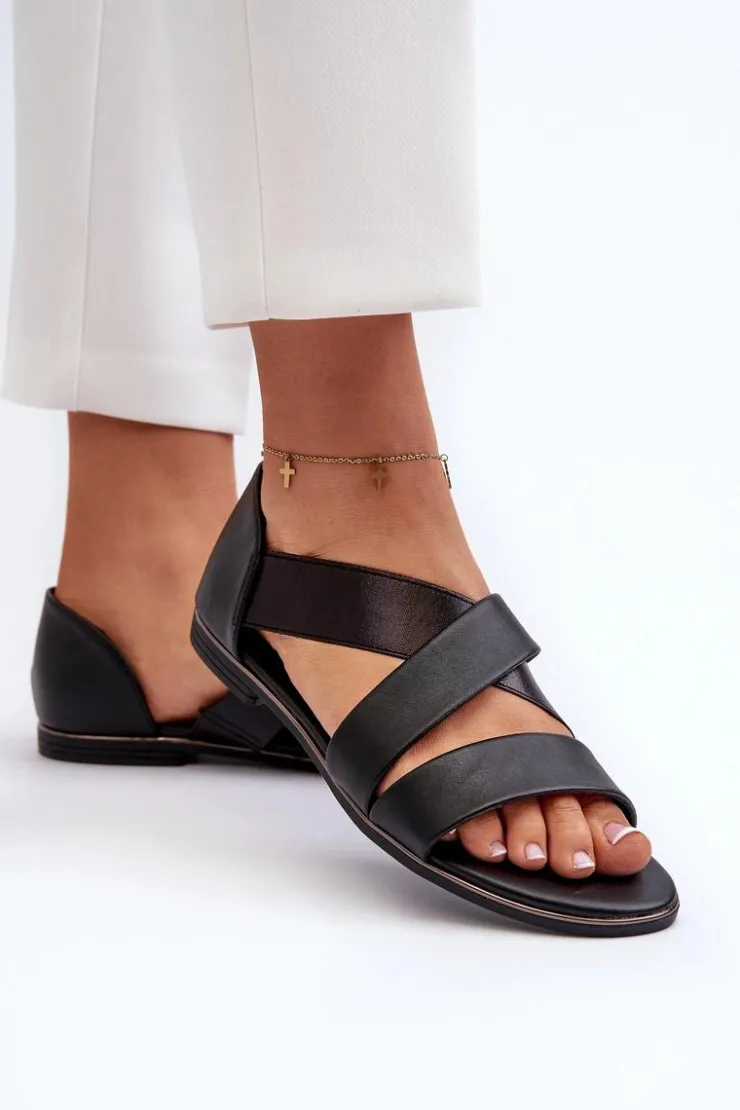 Evento Sandały Płaskie*Skórzane Sandały Ze Ściągaczem Czarne Apulia Czarny