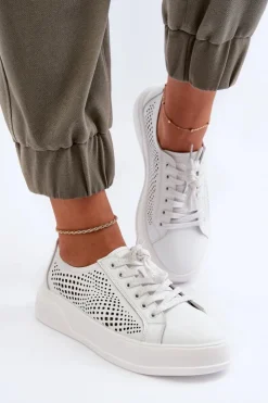 Sale Damskie buty S.Barski Skórzane Sneakersy Damskie Na Platformie Białe S.Barski LR505