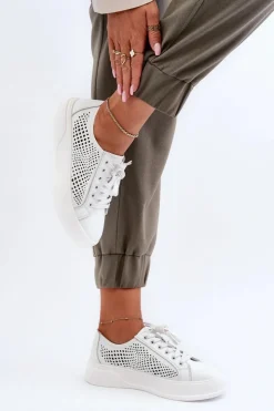 Sale Damskie buty S.Barski Skórzane Sneakersy Damskie Na Platformie Białe S.Barski LR505