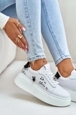 New Buty damskie Vinceza Skórzane Sneakersy Damskie Na Platformie Z Przypinkami I Napisem Vinceza 89102 Białe Biały