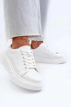 Evento Buty Sportowe Na Platformie*Skórzane Sneakersy Damskie Na Platformie Białe Danida