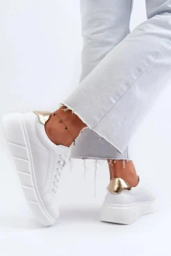 Evento Buty Sportowe Na Platformie*Skórzane Sneakersy Damskie Na Platformie Białe Danida