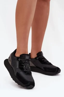 Big Star Shoes Buty Sportowe Big Star|Sneakersy Damskie*Skórzane Sneakersy Damskie Big Star OO274562 Hi-Poly System Czarne Czarny