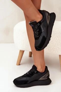 Big Star Shoes Buty Sportowe Big Star|Sneakersy Damskie*Skórzane Sneakersy Damskie Big Star OO274562 Hi-Poly System Czarne Czarny