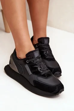 Big Star Shoes Buty Sportowe Big Star|Sneakersy Damskie*Skórzane Sneakersy Damskie Big Star OO274562 Hi-Poly System Czarne Czarny