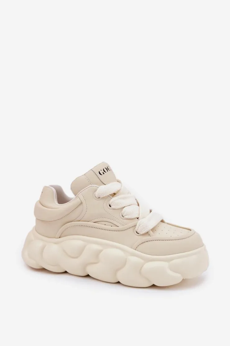 GOE Sneakersy Damskie*Skórzane Sneakersy Damskie Na Masywnej Platformie RR2N4043 Beżowe Beżowy