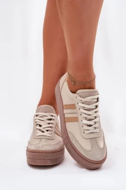 Clearance Zazoo Skórzane Sneakersy Damskie Na Platformie N1234 Beżowe Beżowy